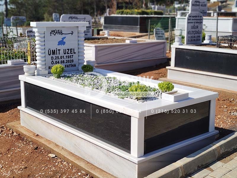 Tek Kişilik Granit Sütunlu Mezar
