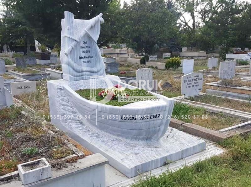 Tekne Gemi Modeli Blok Mermer Mezar