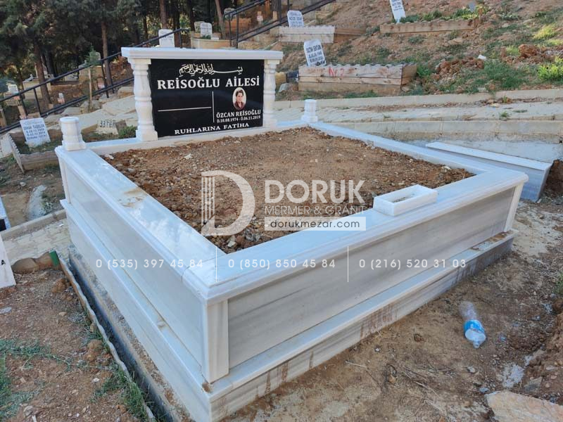 cift Kisilik Bas Tasi Granit Sutunlu Mermer Mezar