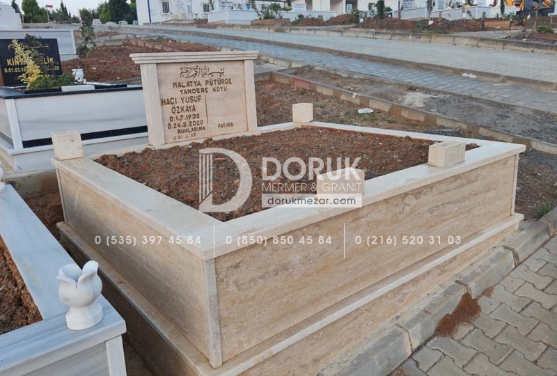 Çift Kişilik Baş Taşı Sütunlu Traverten Mezar