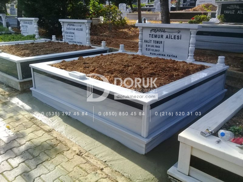 iki Kisilik Bastasi Sutunlu Granit seritli Mezar