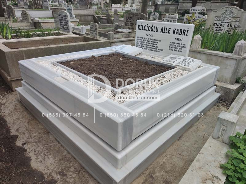 Çift Kişilik Beyaz Mermer Blok Mezar