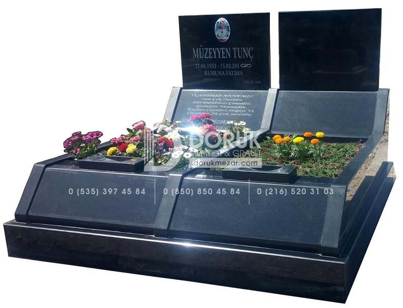 Cift Kisilik Absolute Black Granit Egimli Mezar Modeli