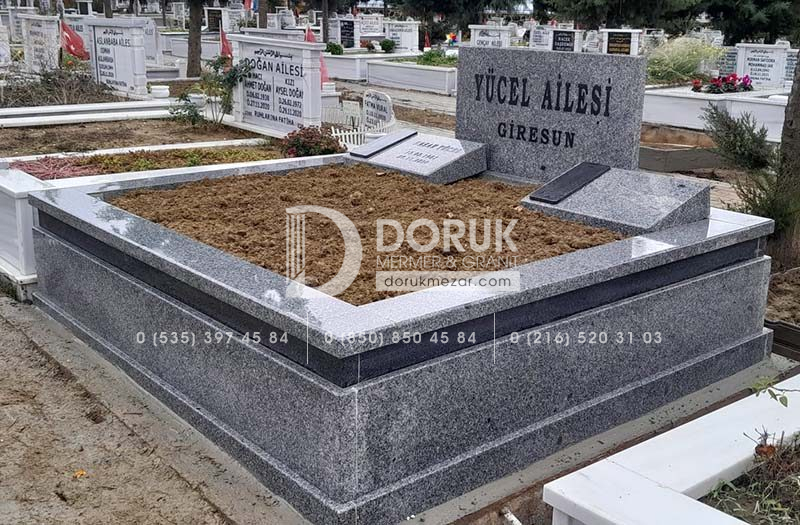 Çift Kişilik Gri Siyah Granit Abide Baş Taşı Blok Mezar