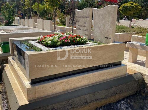 Blok Traverten Siyah Granit Özel Tasarım Mezar