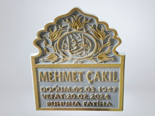 Lale işlemeli 3D Cnc Mermer Mezar Taşı