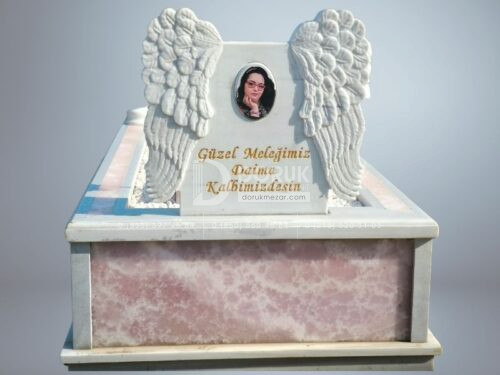 Melek Kanatlı Pembe Onyx Mermer Mezar Modeli