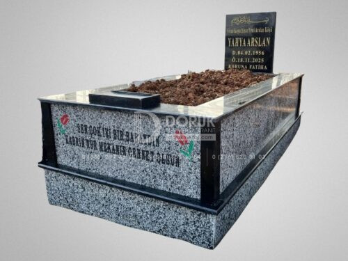 Gri Siyah Renk Granit Mezar Modeli