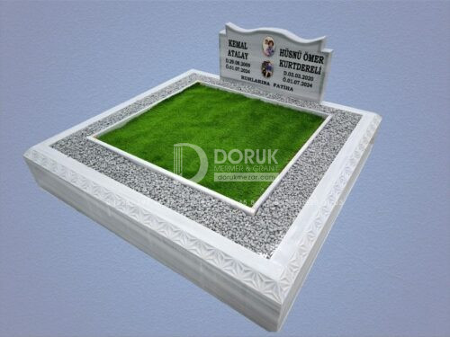 Özel El İşçiliği 15cm Blok Mermer Desen İşlemeli Mezar