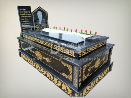 Üzeri Kapaklı Komple Desen İşlemeli Granit Mezar