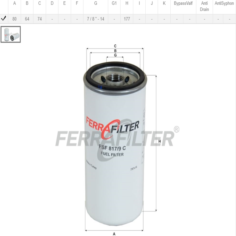 FSF817/9C Yakıt Filtresi