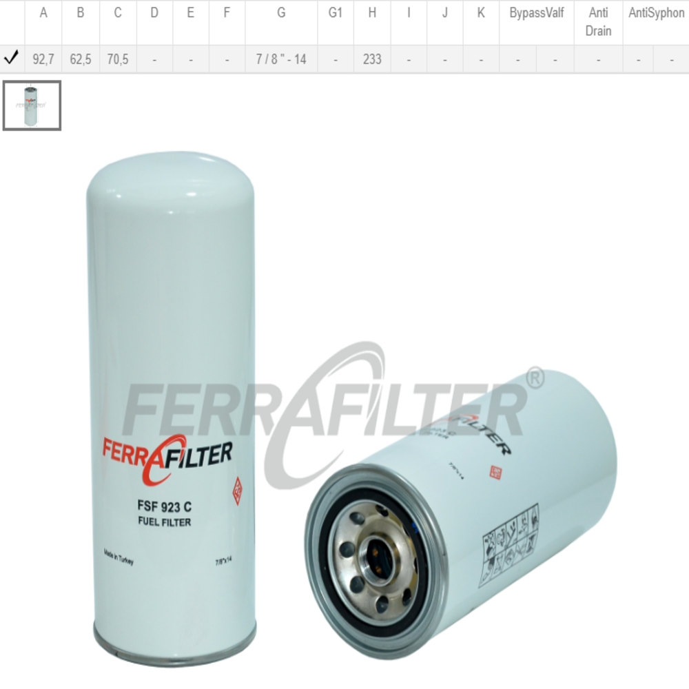 FSF923C Yakıt Filtresi - Görsel 2