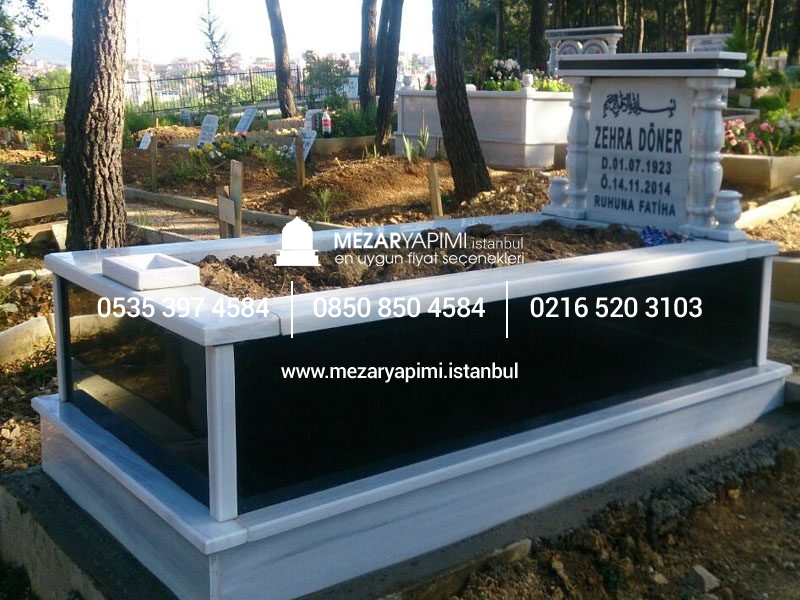 Tek Kişilik Granit Sütunlu Mezar - Görsel 5