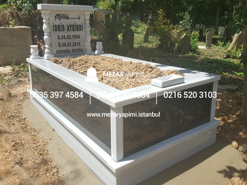 Tek Kişilik Granit Sütunlu Mezar - Görsel 7