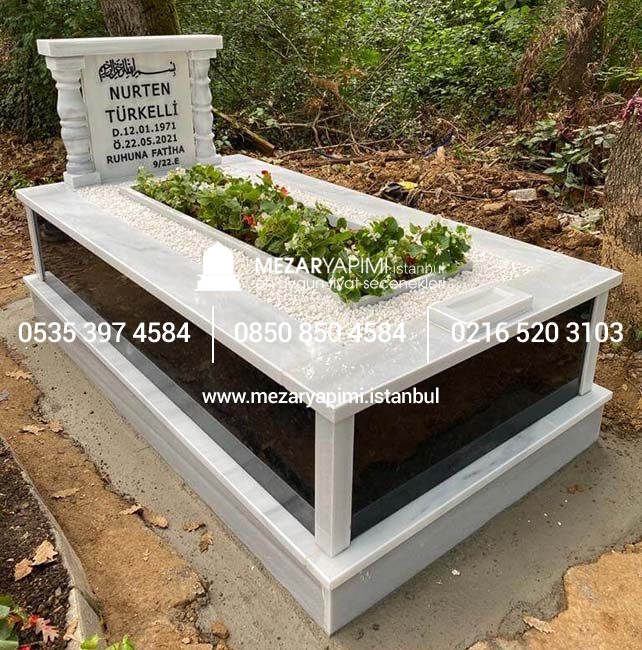 Tek Kişilik Granit Sütunlu Mezar - Görsel 2