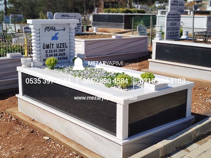 Tek Kişilik Granit Sütunlu Mezar