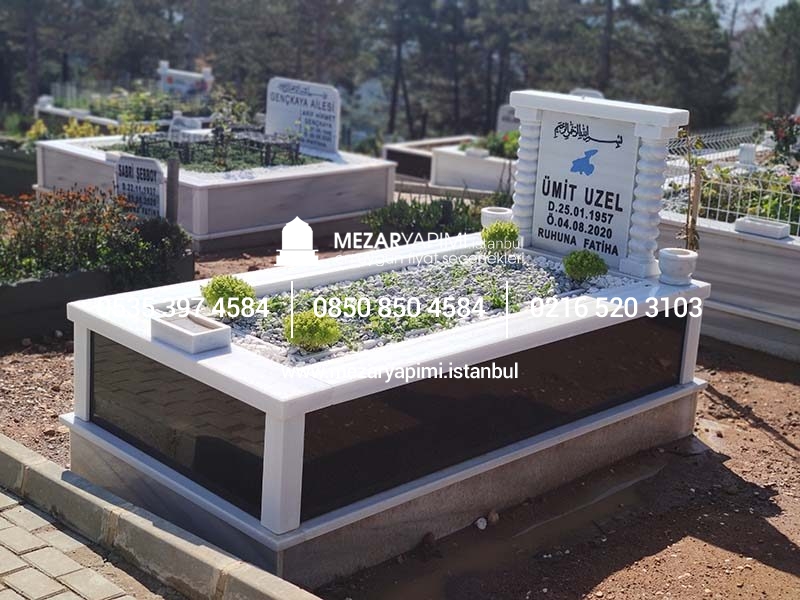 Tek Kişilik Granit Sütunlu Mezar - Görsel 6