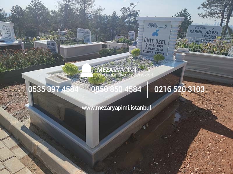 Tek Kişilik Granit Sütunlu Mezar - Görsel 4