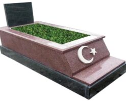 G-23 KIRMIZI - N. GASKA GRANİT AY YILDIZLI KOMPLE 5 CM KALINLIKTA MEZAR