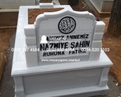 Tek Kişilik Baştaşı Koltuklu Süt Beyazı Mermer Mezar - Görsel 8