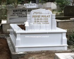 Tek Kişilik Baştaşı Koltuklu Süt Beyazı Mermer Mezar - Görsel 13