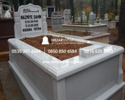 Tek Kişilik Baştaşı Koltuklu Süt Beyazı Mermer Mezar - Görsel 5