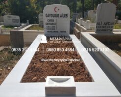 Tek Kişilik Süt Beyazı Mermer Mezar Model - Görsel 7