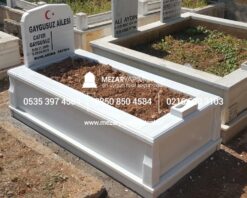 Tek Kişilik Süt Beyazı Mermer Mezar Model - Görsel 3