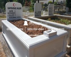 Tek Kişilik Süt Beyazı Mermer Mezar Model - Görsel 4