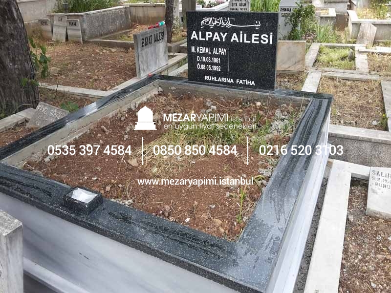 İki Kişilik Baş Taşı Küpeşte Granit Mezar - Görsel 3