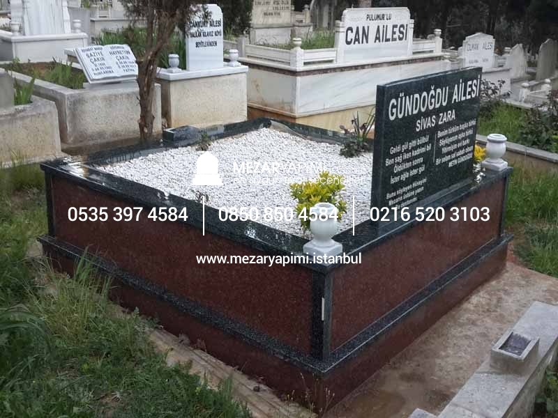 İki Kişilik İki Renkli Komple Granit Mezar - Görsel 2