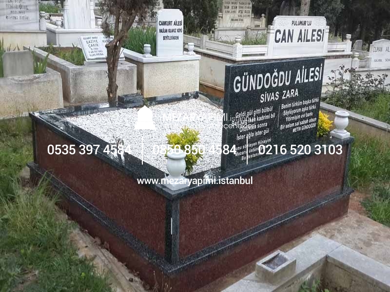 İki Kişilik İki Renkli Komple Granit Mezar - Görsel 3