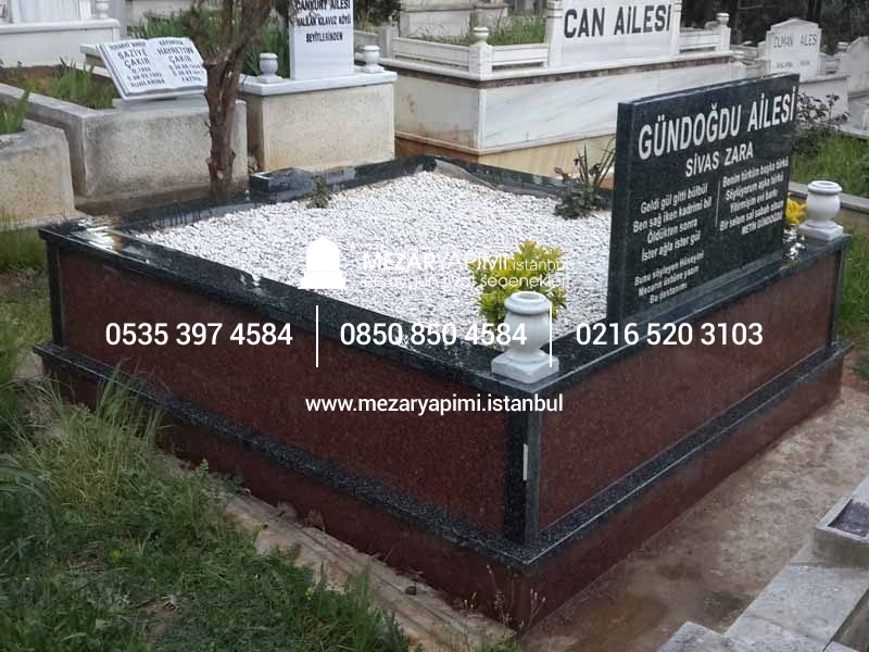 İki Kişilik İki Renkli Komple Granit Mezar - Görsel 4
