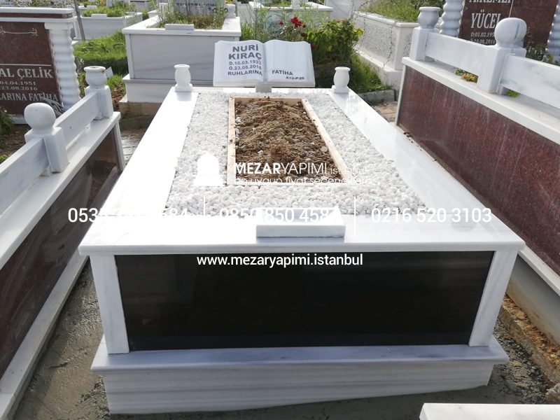 Tek Kişilik Baştaşı Kitabe Gövde Granit Mezar - Görsel 8