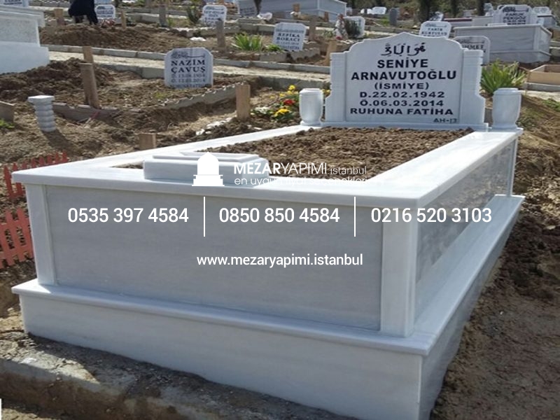 Tek Kişilik Baştaşı Koltuklu Mermer Mezar - Görsel 11