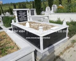 Tek Kişilik Baştaşı ve Gövde Granit Sütunlu Mezar - Görsel 6