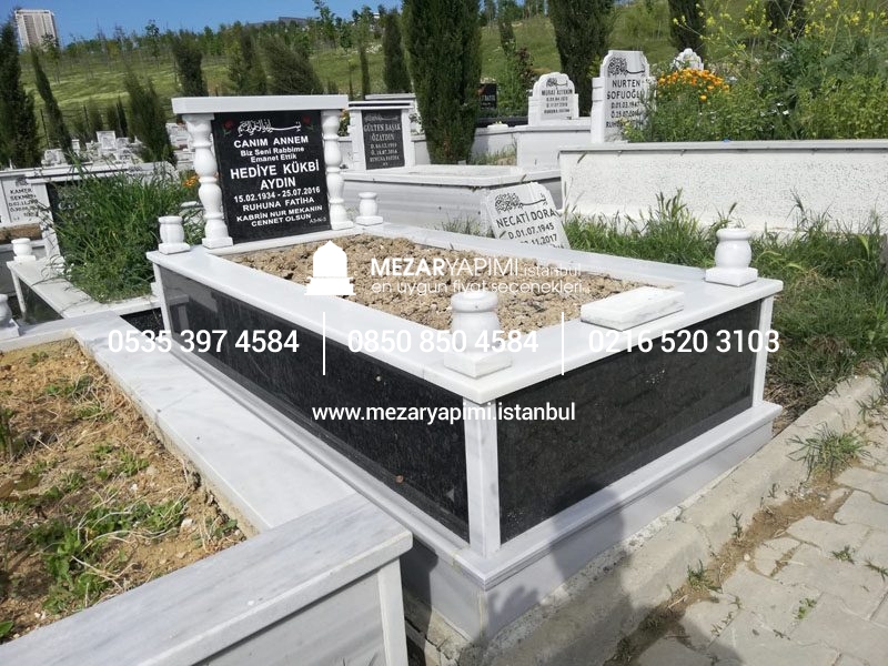 Tek Kişilik Baştaşı ve Gövde Granit Sütunlu Mezar - Görsel 6