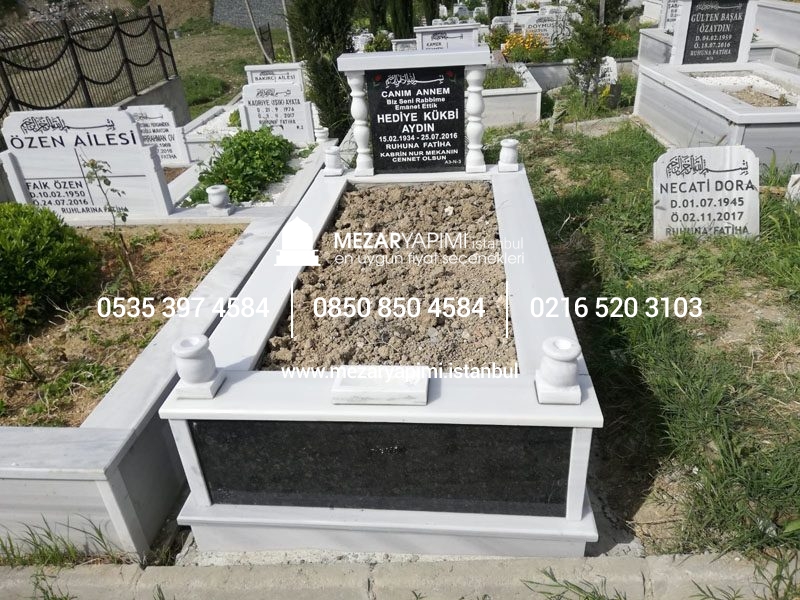 Tek Kişilik Baştaşı ve Gövde Granit Sütunlu Mezar - Görsel 4