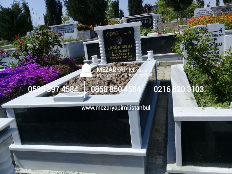 Tek Kişilik Baştaşı ve Gövde Granit Sütunlu Mezar - Görsel 3