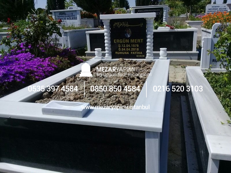 Tek Kişilik Baştaşı ve Gövde Granit Sütunlu Mezar - Görsel 8
