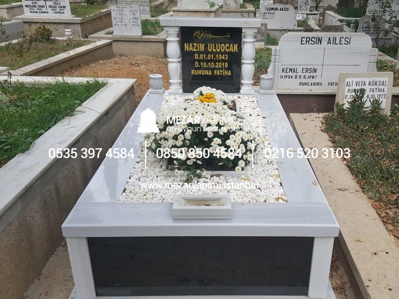 Tek Kişilik Baştaşı ve Gövde Granit Sütunlu Mezar - Görsel 5