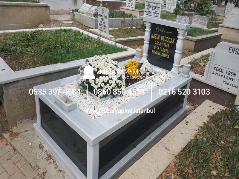 Tek Kişilik Baştaşı ve Gövde Granit Sütunlu Mezar - Görsel 7