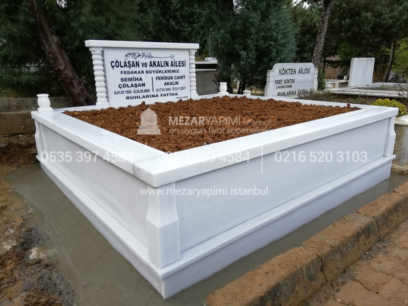 iki Kisilik Bastasi Sutunlu Sut Beyazi Mermer Mezar-13