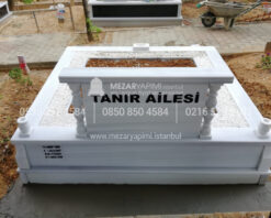 iki Kisilik Bastasi Sutunlu Sut Beyazi Mermer Mezar