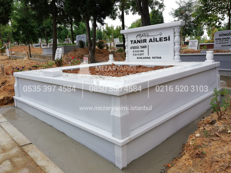iki Kisilik Bastasi Sutunlu Sut Beyazi Mermer Mezar-4