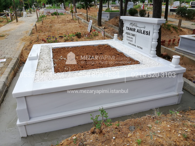 iki Kisilik Bastasi Sutunlu Sut Beyazi Mermer Mezar-5