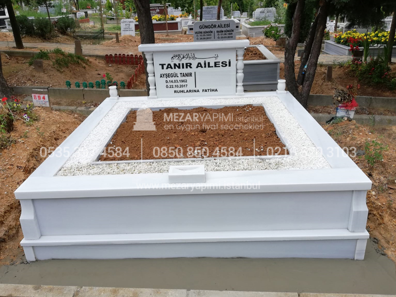 iki Kisilik Bastasi Sutunlu Sut Beyazi Mermer Mezar-6