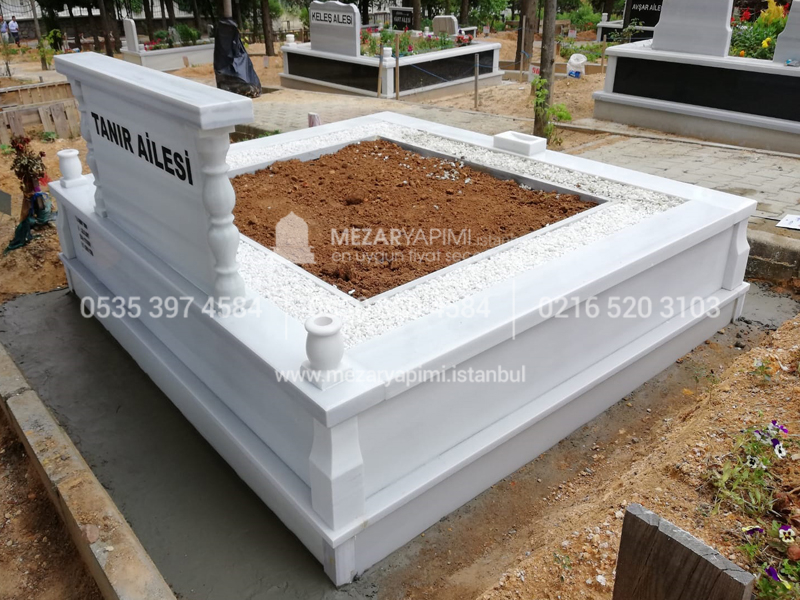 iki Kisilik Bastasi Sutunlu Sut Beyazi Mermer Mezar-8