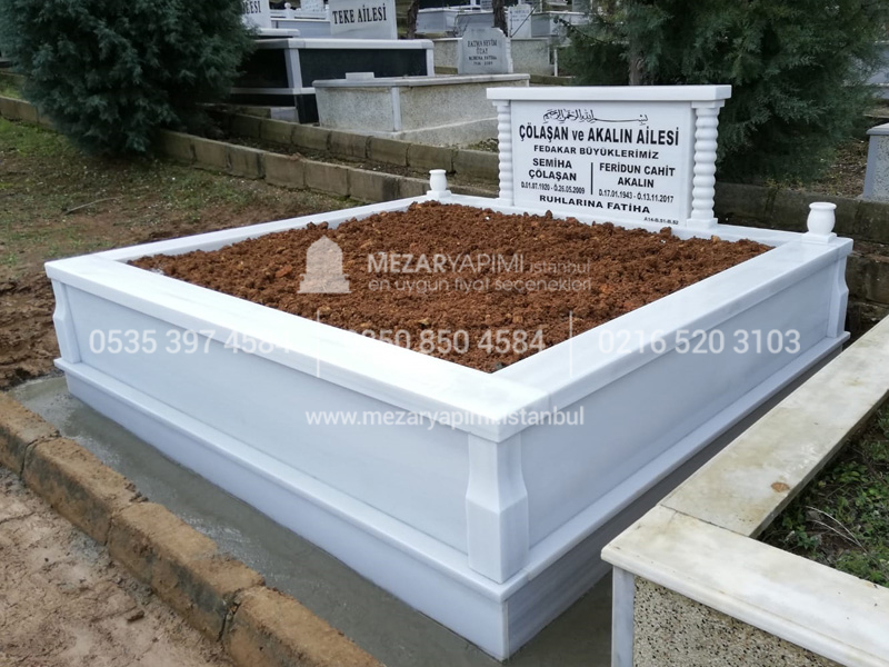 iki Kisilik Bastasi Sutunlu Sut Beyazi Mermer Mezar-9