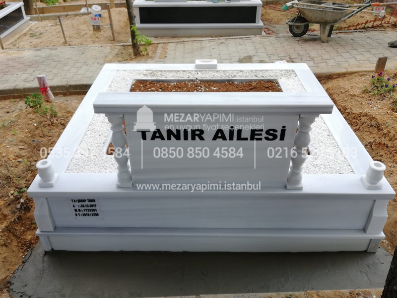 iki Kisilik Bastasi Sutunlu Sut Beyazi Mermer Mezar